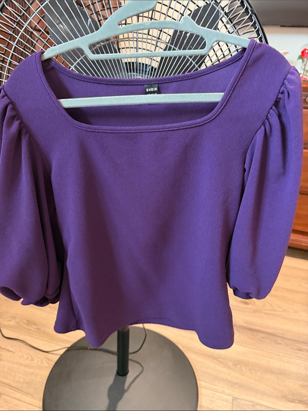 SHEIN Deep Purple Square Neck Puff Sleeve Blouse